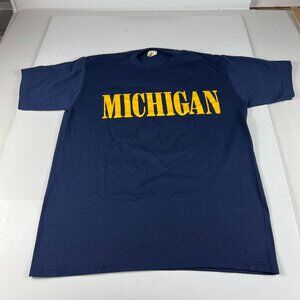 VTG 90s Michigan Wolverines Shirt Adult Fits Small Blue Faded Logo Tee Tag L